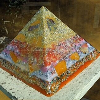 Pyramid Orgonite crystal apple, beeswax minerals metals and crystals.