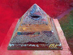 Pyramid Orgonite 11-11, 24 cm side, beeswax minerals crystals and metals.