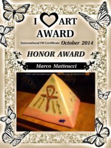 Orgonite pyramid Art award, working beeswax for orgonite by Marco Matteucci aka Marek Sheran